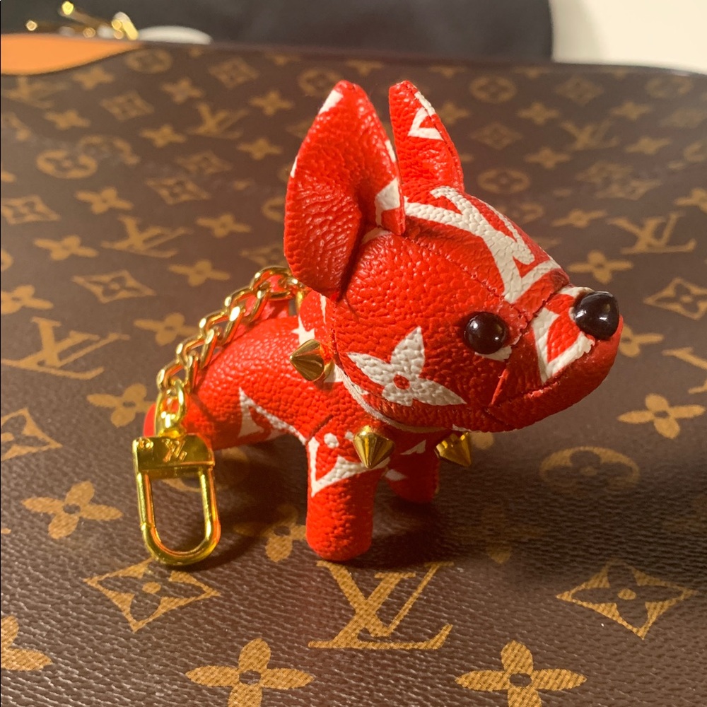 Super cute red and white frenchie bag charm